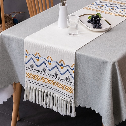 

Tablerunner casa de campo camino de mesa de primavera comedor algodón boho mesa bandera decoración con borlas, decoraciones de mesa para comedor weddig fiesta vacaciones