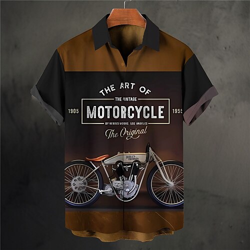 

Homens Camisa Social Camisa havaiana Letra Estampas Abstratas Vintage Motocicletas Aberto para a Lateral Amarelo Cáqui Cinzento Ao ar livre Rua Manga Curta Imprimir Roupa Moda Roupa de rua Designer