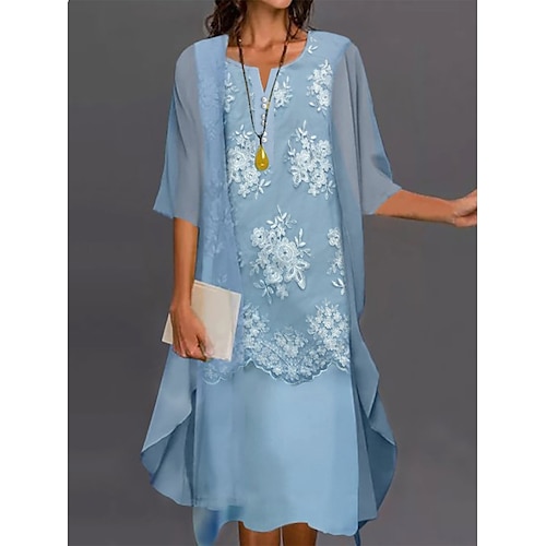 

Per donna Set di vestiti a due pezzi Abito casual Abito di pizzo Esterno Giornaliero Di tendenza Elegante Pizzo Collage Vestito longuette A V Mezza manica Liscio Standard Blu Estate Primavera S M L