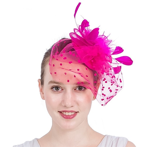 

fascinators Stof Kentucky Derby Hesterace Retrorød Britisk Med Fjer Imiterede Perler Medaljon Hovedbeklædning
