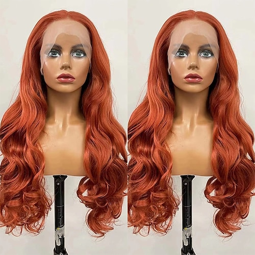 

Glueless Synthetic Lace Front Wig Copper Red Long Natural Wavy Free Part Lace Wigs Heat Resistant Synthetic Hair Wig