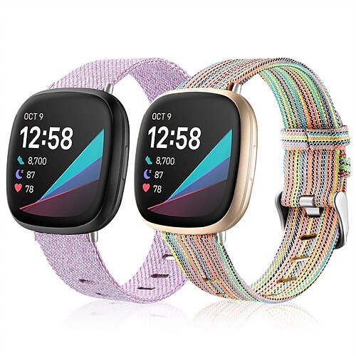 

2 Trousses Bracelet de montre connectée Compatible avec Fitbit Versa 2 Toile Montre intelligente Sangle Deux tons Femme homme Bracelet Sport Remplacement Bracelet