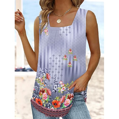 

Damen Tank Top Gelb Rosa Purpur Blumen Bedruckt Ärmellos Casual Festtage Basic Quadratischer Ausschnitt Standard Blume S