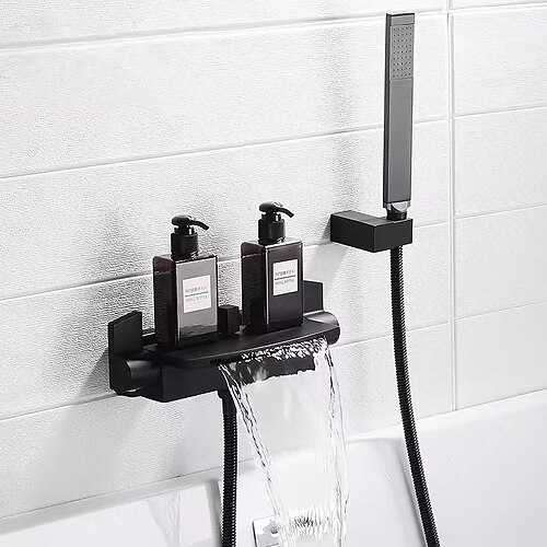 

rubinetto per vasca a cascata a parete, diffusore per bagno rubinetto per vasca da bagno romano miscelatore per vasca in ottone, 2 fori 2 beccucci con tubo dell'acqua calda fredda cromo nero grigio dorato