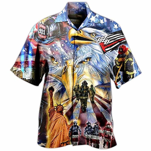 

Hombre Camisa camisa hawaiana Estampados Águila Bandera estadounidense Collar Cubano Rojo Azul Marino Azul Piscina Exterior Casual Manga Corta Estampado Ropa Deportes Moda Ropa de calle Design