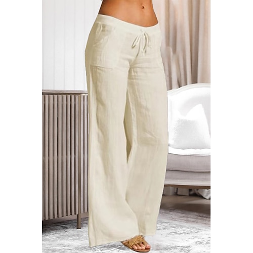 

Per donna loungewear Pantaloni Colore puro Semplice Informale Comoda Interni Giornaliero Da mare Cotone Traspirante Pantalone Tasche Vita elastica Estate Primavera Nero Bianco