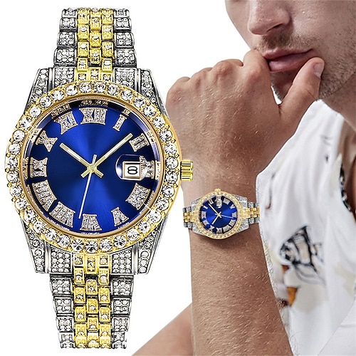 

Luxus-Herren-Luxus-Avantgarde-Quarz mit künstlichem Diamanten, wasserdichte Quarzuhr mit Kettenarmband, Mode-Herrenuhr