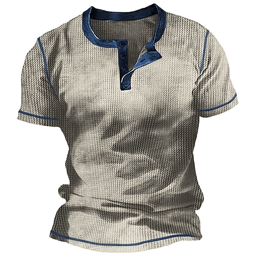 

Voor heren T-shirt Wafel Henley-shirt Effen Henley Straat Vakantie Korte Mouw Kleding Modieus Ontwerper Basic