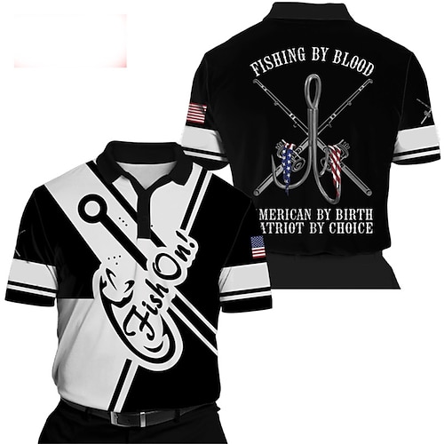 

Herre Button Up Poloer POLO T-skjorte Golf skjorte Bokstaver Grafiske trykk Fiske Aftæpning Svart utendørs Gate Kort Erme Trykt mønster Klær Sport Mote Gatemote Designer