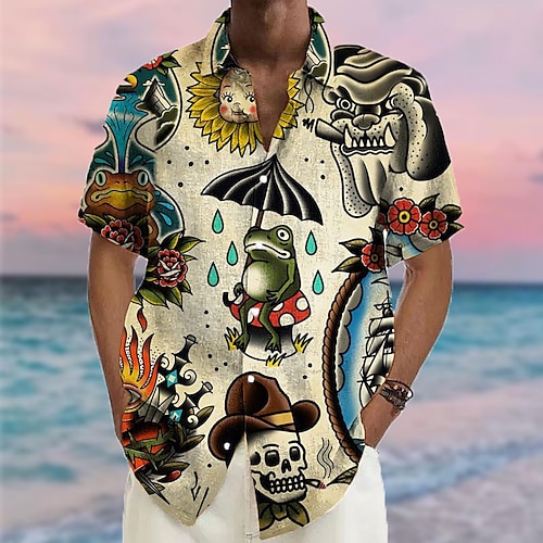 

Per uomo Camicia Camicia hawaiana Teschi Stampe astratte Rana Collo ripiegabile Beige Esterno Strada Maniche corte Stampa Abbigliamento Di tendenza Streetwear Originale Morbido