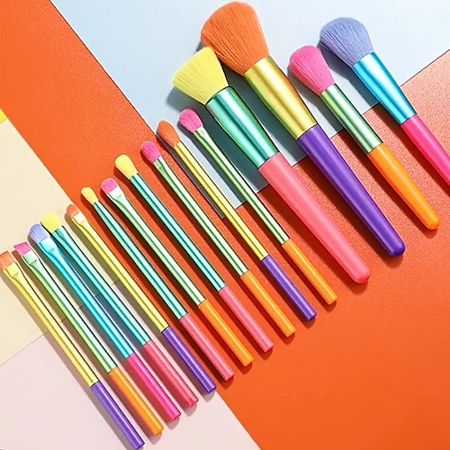 

15 stk ny stil højkvalitets makeup børstesæt regnbuefarver øjenskygge pudder foundation makeup børster kosmetiske værktøjer