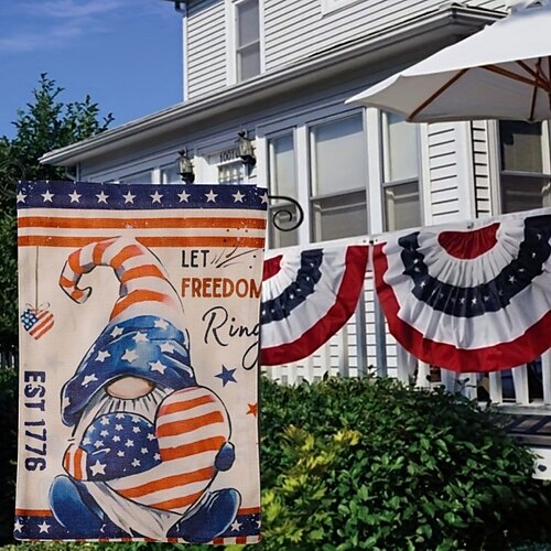 

gnomo patriottico bandiera da giardino per il 4 luglio 12x18 a doppia faccia gnomo americano con cuore d'amore bandiere da cortile piccolo per il giorno dell'indipendenza decorazioni per il giorno