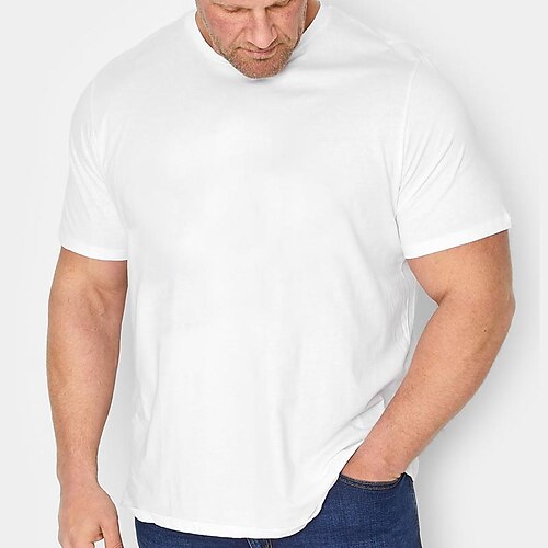 

Herre Plusstørrelser Store Høje T-shirt T-Shirts Rund Hals Sort Hvid Lyserød Kort Ærme udendørs I-byen-tøj Basale Almindelig / Solid Tøj Bomuldsblanding Stilfuld Afslappet Toppe