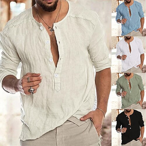 

Hombre camisa de lino Camisa Camisa de verano Camisa de playa Blanco Verde Trébol Caqui Manga Larga Graphic Cuello Primavera Otoño Exterior Calle Ropa Abotonar