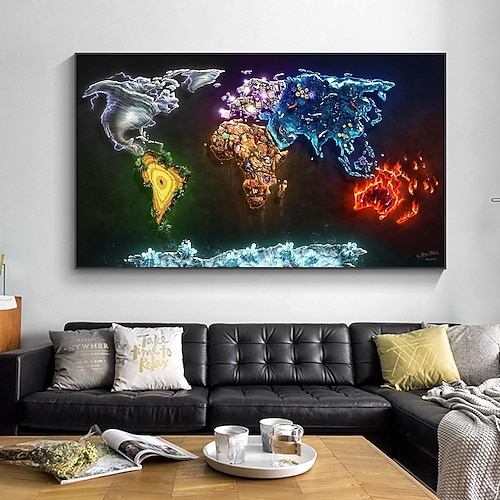 

Póster de elementos del mundo e impresión de lienzo, decoración artística, pintura colorida del mapa del mundo, imagen artística de pared para decoración para sala de estar