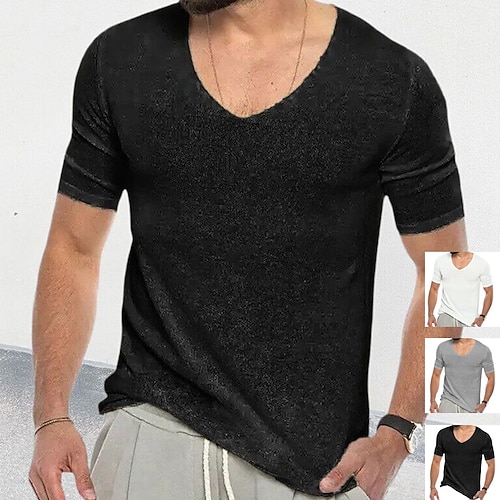 

Herre T-shirt Tee Top Vanlig V-hals Gade Ferierejse Kort Ærme Strikket Tøj Mode Designer Basale