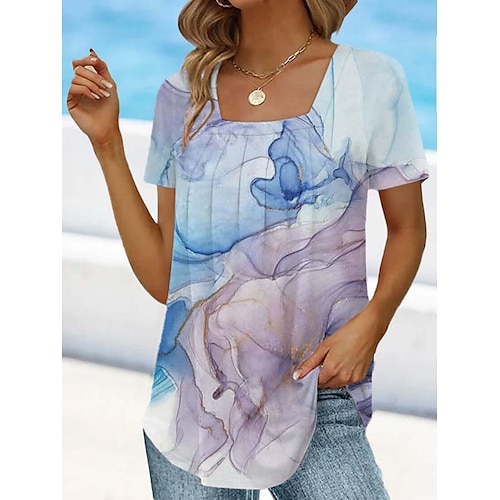 

Mujer Camiseta Amarillo Azul Piscina Morado Graphic Floral Estampado Manga Corta Diario Fin de semana Básico Escote Cuadrado Regular Pintura S