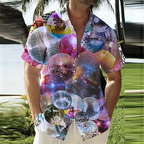 

Hombre Camisa camisa de lino Estampados Música Cuello Vuelto Morado Exterior Calle Mangas cortas Estampado Ropa Lino Moda Design Casual Suave