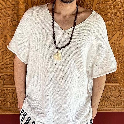 

Per uomo maglietta T-shirt Liscio A V Strada Da mare Maniche corte Lavorato a maglia Abbigliamento Di tendenza Essenziale