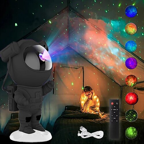 Proyector de estrellas de astronauta, luz nocturna de galaxia, ajustable en  360 grados con temporizador y control remoto, lámpara de bebé para niños