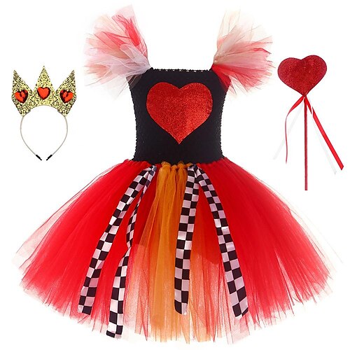 

Alice in Wonderland Die rote Königin Kleid Blumenmädchen Kleid Tüll-Kleider Mädchen Film Cosplay Cosplay Rot Kleid Kindertag Maskerade Organza