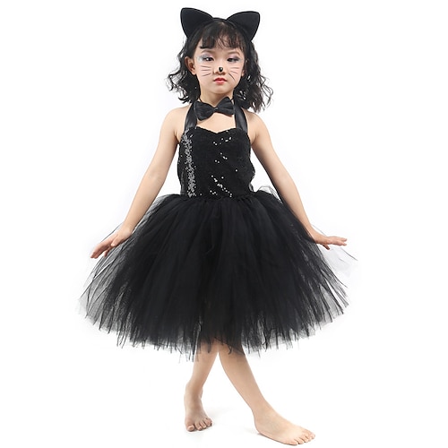 

Animals Cat Dress Flower Girl Dress Tulle Dresses Girls' Movie Cosplay Cosplay Black Rose Dress Children's Day Masquerade Organza