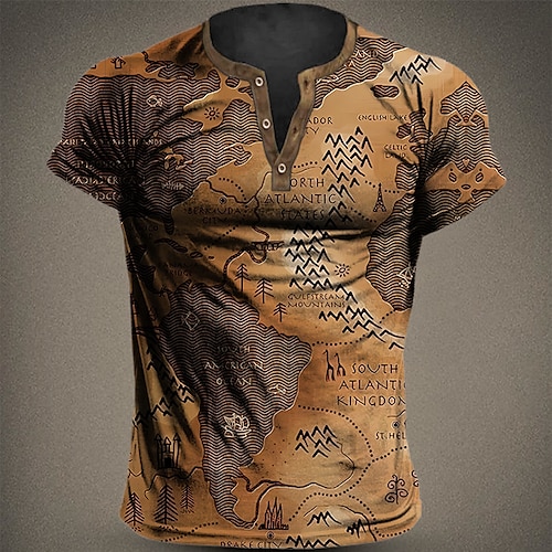 

Per uomo Camicia Henley Pop art Mappa Henley Abbigliamento Stampa 3D Esterno Giornaliero Manica corta Bottone giù Stampa Di tendenza Originale Comodo