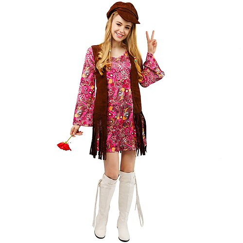 

Hippie Retro Vintage 1970er Disko Kleid Mützen Damen Kostüm Jahrgang Cosplay Party Abend Kleid