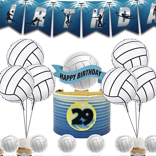 

De globos de película de aluminio circulares de voleibol en blanco y negro para fiesta de cumpleaños, decoración de fiesta temática deportiva, globos de película de aluminio