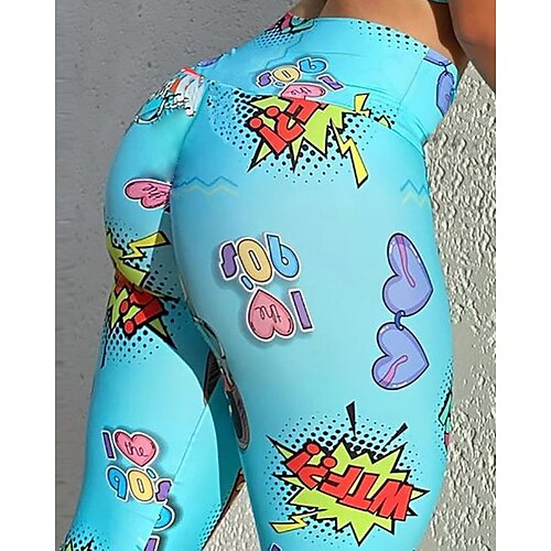 

Dame Yoga Leggings Midjekontroll Rumpeløft Høy Midje Yoga & Danse Sko Trening Treningsøkt Bunner Grafisk Blå Spandex sport Sportsklær Elastisk Mager