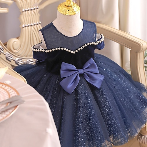 

Bambino Da ragazza Vestito da festa Tinta unica Vestito tubino Fino a metà polpaccio Vestito Prestazioni Retato Senza spalline Manica corta Da principessa Vestito 2-12 anni Estate Blu