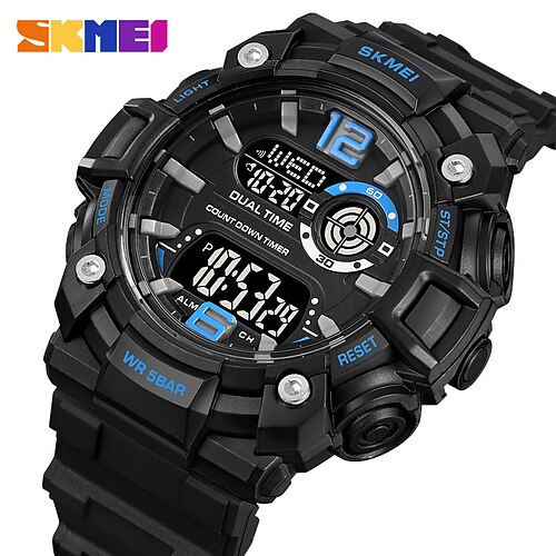 

Skmei hommes montre numérique grand cadran sport mode montre-bracelet répétition minutes chronomètre lumineux réveil tpu montre