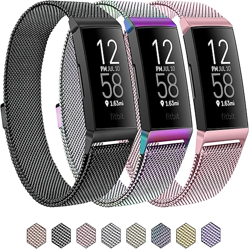 

3 Pack Smart Watch Band Compatible with Fitbit Charge 4 / Charge 3 / Charge 3 SE Stainless Steel Smartwatch Strap Magnetic Clasp Adjustable Women Men Milanese Loop Replacement Wristband