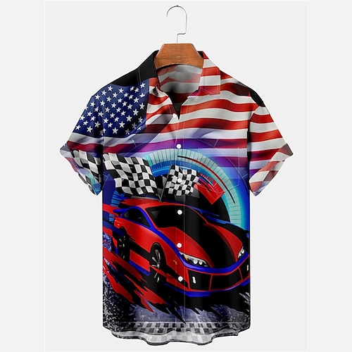 

Herren Hemd Hawaiihemd Sommerhemd Auto Grafik-Drucke Adler Amerikanische Flagge Umlegekragen Schwarz Rote Blau Outdoor Strasse Kurze Ärmel Bedruckt Bekleidung Modisch Designer Brautkleider schlicht