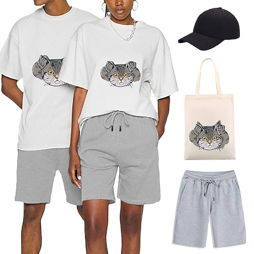 

Animal Gato Japonesa/Curta Calção Boné de Baseball Imprimir Arte Gráfica Bolsa Calções Camiseta Para Homens Mulheres Unisexo Adulto Hot Stamping 100% Poliéster Casual / Diário