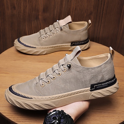 

Men's Sneakers Comfort Shoes Casual Outdoor Daily Canvas Black Khaki Gray Spring Fall