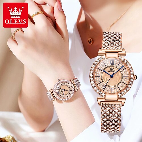 

Olevs 9942 bracelet en acier inoxydable montre à quartz pour femmes mode étanche incrusté de diamants de luxe femmes montre-bracelet