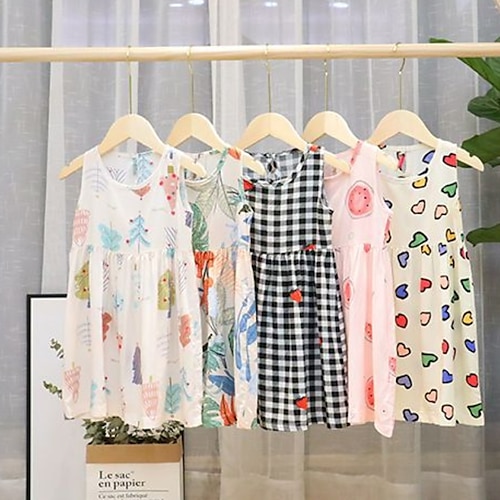 

Bambino Da ragazza Vestito Cartoni animati Abito casual Sopra il ginocchio Vestito Informale Girocollo Senza maniche Attivo Vestito 3-10 anni Estate Scimmia blu (seta di cotone) Abito A Fiore Verde