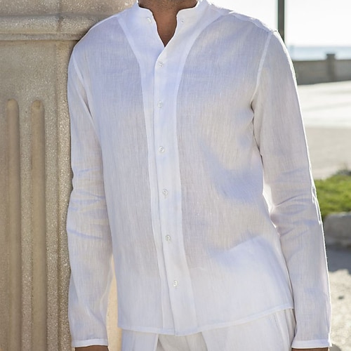 

Per uomo camicia di lino Camicia estiva Maglietta informale Bianco Manica lunga Liscio Colletto Primavera estate Informale Giornaliero Abbigliamento