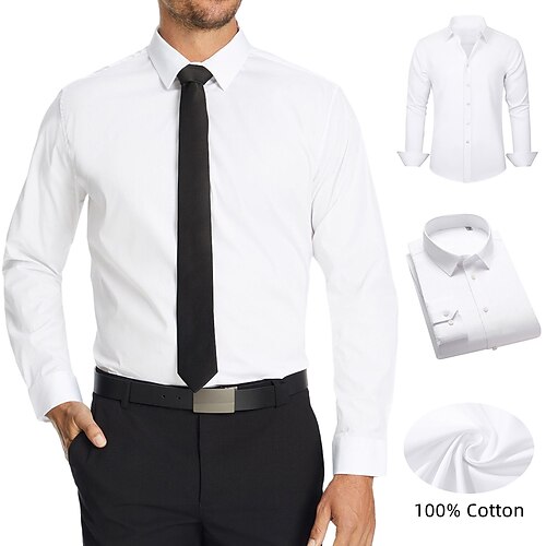 

camicia da uomo bianca abbottonata camicia elegante non stirata camicia a maniche lunghe senza rughe 100% cotone bianco blu lavoro formale da lavoro abbigliamento quotidiano