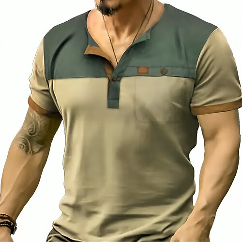 

Per uomo maglietta Camicia Henley T-shirt Color Block Henley Strada Da mare Maniche corte Abbigliamento Di tendenza Originale Essenziale