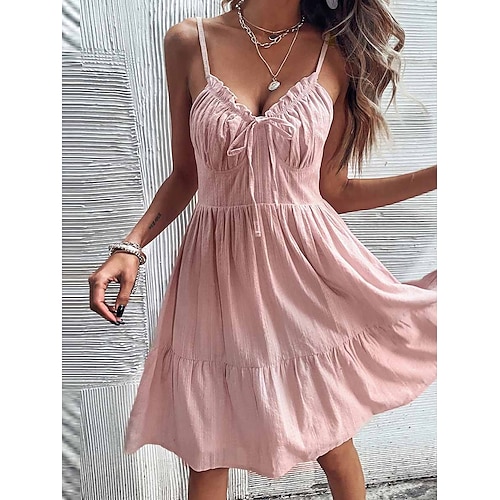 

Per donna Vestito casual Abito estivo Abito sottoveste Liscio Con balze Schiena scoperta Con bretelline Mini abito Attivo Essenziale Esterno Giornaliero Senza maniche Standard Rosa Estate Primavera S