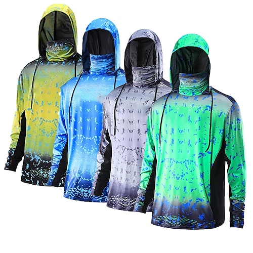 

Men's Hoodie Jacket Hooded Outdoor Long Sleeve UV Protection Breathable Quick Dry Lightweight Sweat wicking Top Summer Spring Outdoor Fishing Red Blue Green