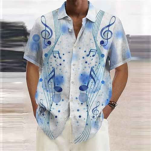 

Hombre Camisa camisa hawaiana Estampados Música Importante Cuello Vuelto Azul cielo Azul Piscina Exterior Calle Mangas cortas Estampado Ropa Moda Ropa de calle Design Casual