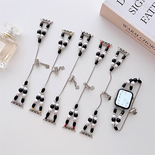 

Jewelry Bracelet Compatible with Apple Watch band 38mm 40mm 41mm 42mm 44mm 45mm 49mm Women Beaded Two Tone Stainless Steel Beads Strap Replacement Wristband for iwatch Series Ultra 8 7 6 5 4 3 2 1 SE