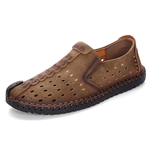 

Hombre Zapatos de taco bajo y Slip-On Tallas Grandes Casual Exterior Diario Zapatos de Paseo PU Transpirable Negro Marrón Color Caquí Verano