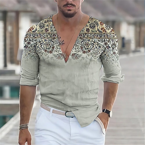 

Hombre camisa de lino Camisa Floral Estampados Escote en Pico Amarillo Rosa Azul Piscina Gris Exterior Calle Manga Larga Estampado Ropa Lino Moda Design Casual Suave