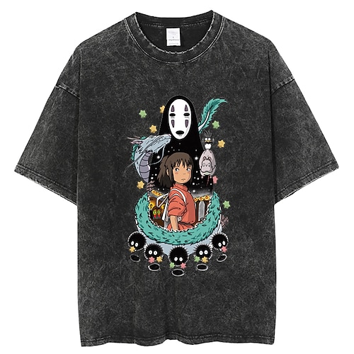 

Spirited Away Totoro T-shirt Oversized Acid Washed Tee Print Graphic T-shirt For Men's Women's Unisex Adults' Acid Wash 100% Cotton Casual Daily