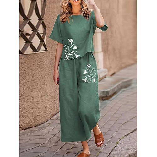 

Per donna Pigiami Top e pantalone del pigiama Completi Fiore decorativo Di tendenza Informale Morbido Interni Giornaliero Da letto Cotone Traspirante Girocollo Mezza manica maglietta Pantalone Estate
