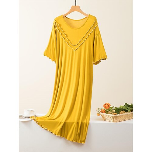 

Per donna loungewear Camicia da notte Vestiti Colore puro Semplice Informale Comoda Interni Giornaliero Da mare Capitale Traspirante Spacco a V Manica corta Estate Primavera Nero Giallo